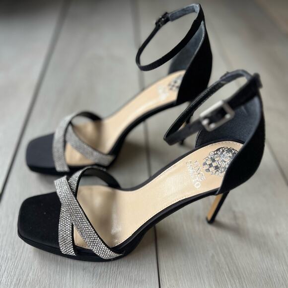 Vince Camuto Kalvira Black Rhinestone strappy sandal heels size 8 - Picture 2 of 7